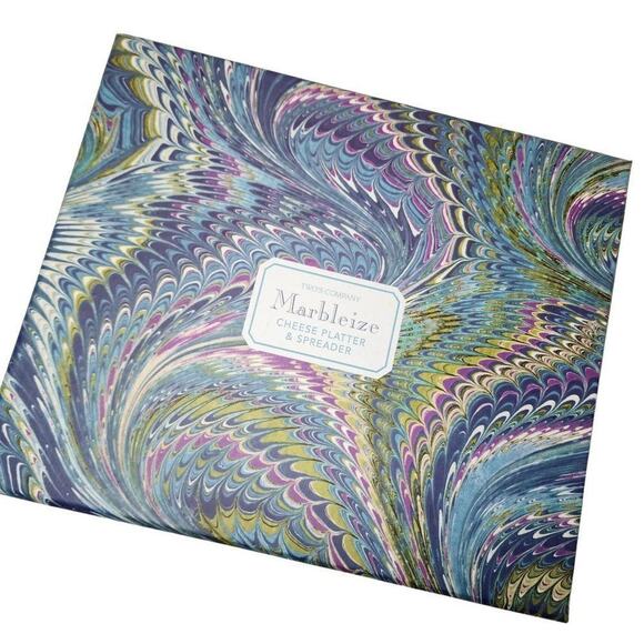 Two's Company Dining Serveware, Marbleize Cheese Platter & Spreader Set - Picture 2 of 8